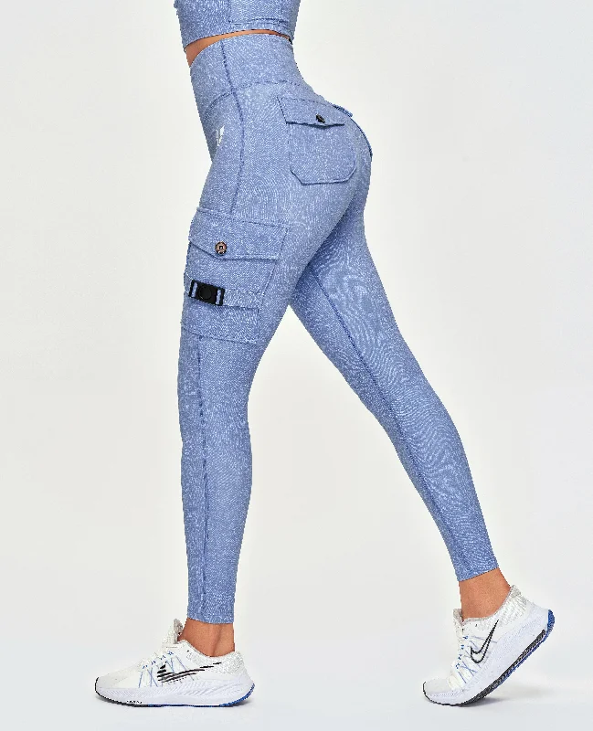 Cargo Fitness Leggings - Light Denim Blue