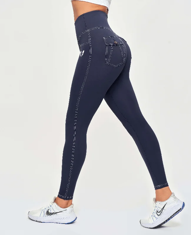 Contrast Stitching Leggings - Navy Blue