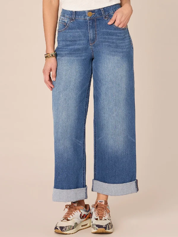 "Ab"solution High Rise Double Peak Yoke Wide Leg Jean with Roll Cuff