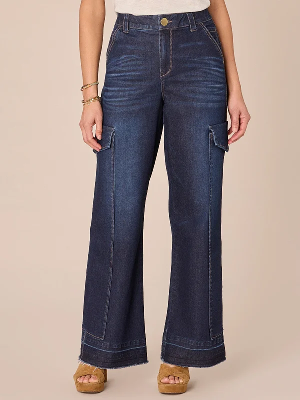 "Ab"solution Skyrise Released Fray Hem Cargo Wide Leg Jeans