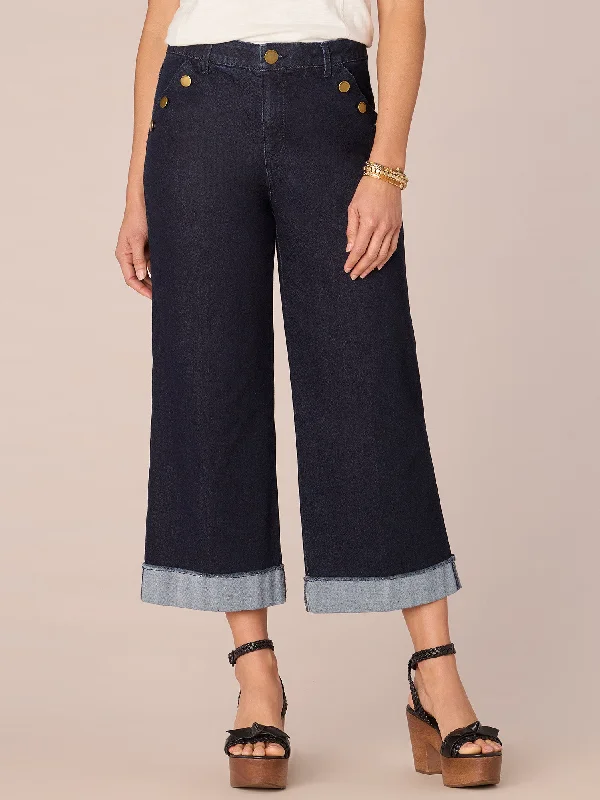 "Ab"solution Skyrise Sailor Button Cropped Wide Leg Jean