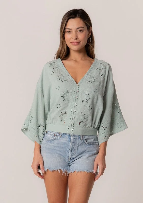 Along The Coast Eyelet Embroidered Blouse Top - Small - Final Sale