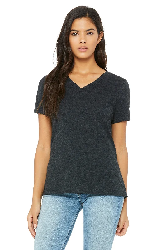 Bella + Canvas Womens Short Sleeve V-Neck T-Shirt - Charcoal Black Triblend