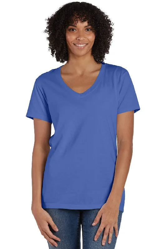 ComfortWash By Hanes Womens Garment Dyed Short Sleeve V-Neck T-Shirt - Deep Forte Blue