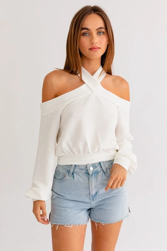 Cool Breeze Cold Shoulder Long Sleeve Top - Final Sale