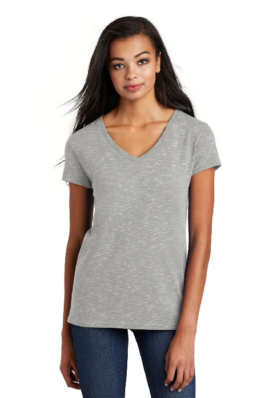 District Womens Medal Short Sleeve V-Neck T-Shirt - Light Grey