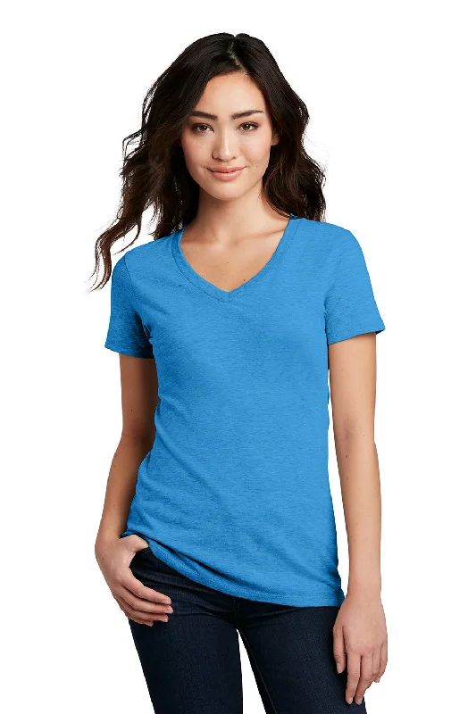 District Womens Perfect Blend Short Sleeve V-Neck T-Shirt - Heather Bright Turquoise Blue