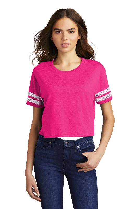 District Womens Scorecard Crop Short Sleeve Crewneck T-Shirt - Heather Dark Fuchsia Pink/White - Closeout