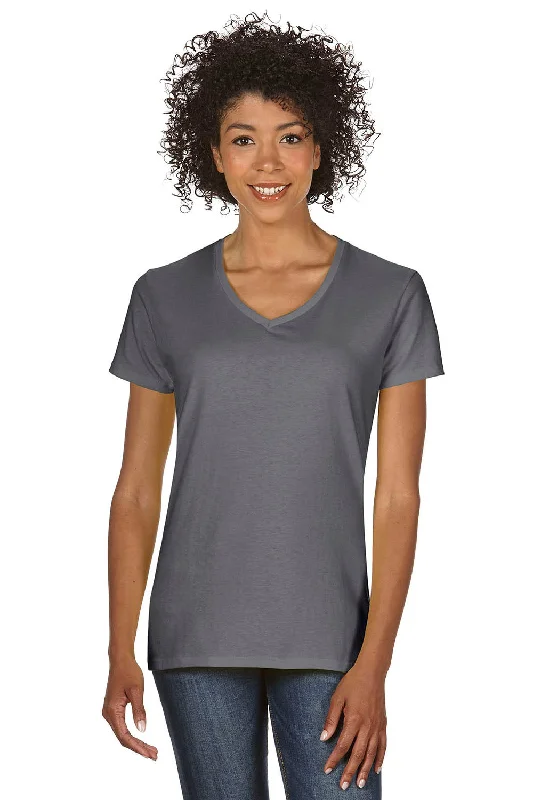 Gildan Womens Short Sleeve V-Neck T-Shirt - Charcoal Grey