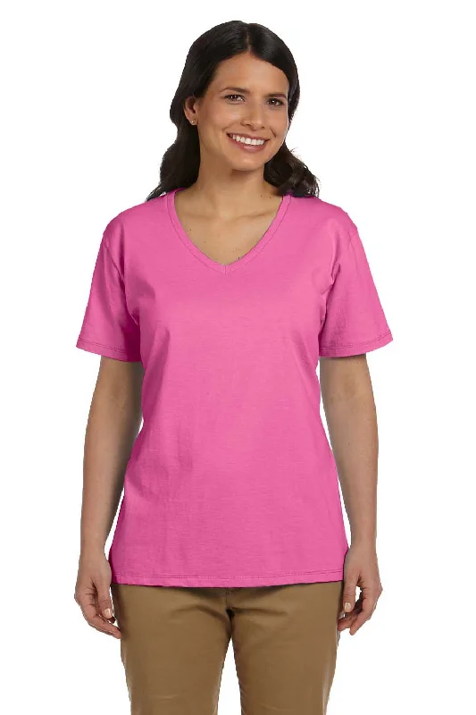 Hanes Womens ComfortSoft Short Sleeve V-Neck T-Shirt - Pink - Closeout