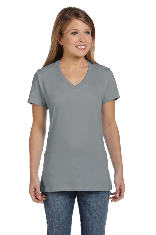 Hanes Womens Nano-T Short Sleeve V-Neck T-Shirt - Vintage Grey - Closeout