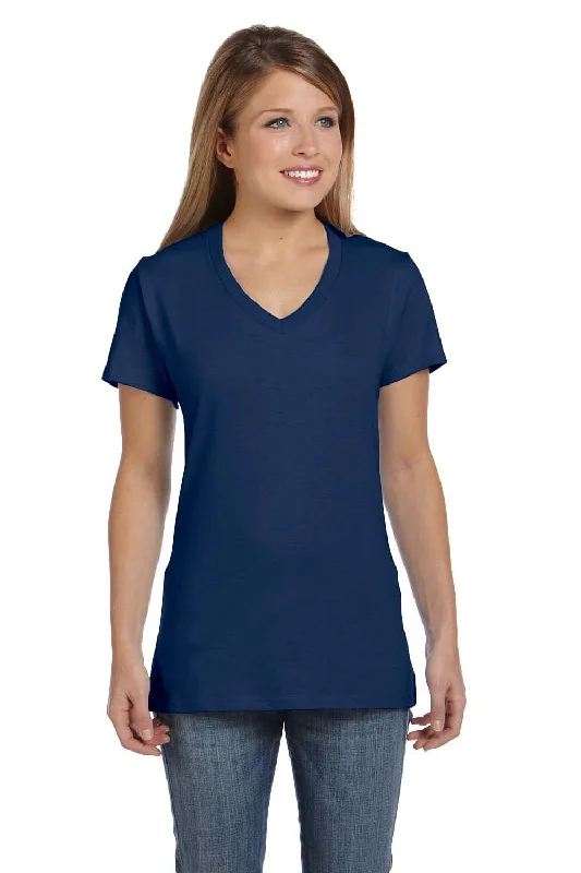 Hanes Womens Nano-T Short Sleeve V-Neck T-Shirt - Vintage Navy Blue - Closeout