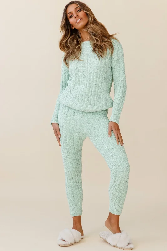 Kansas Cable Knit Fitted Pants Green