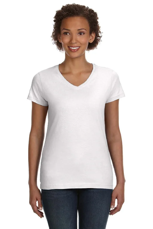 LAT Womens Fine Jersey Short Sleeve V-Neck T-Shirt - White