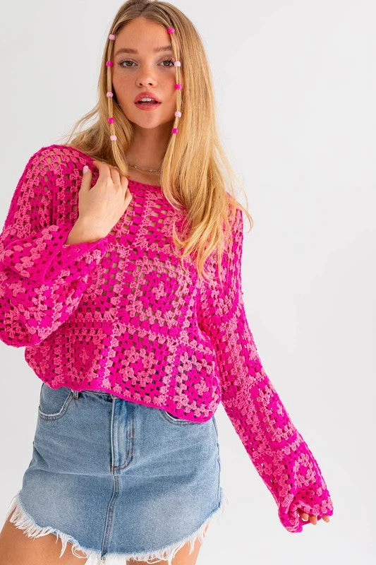 Elisa Knit Long Sleeve Crochet Top