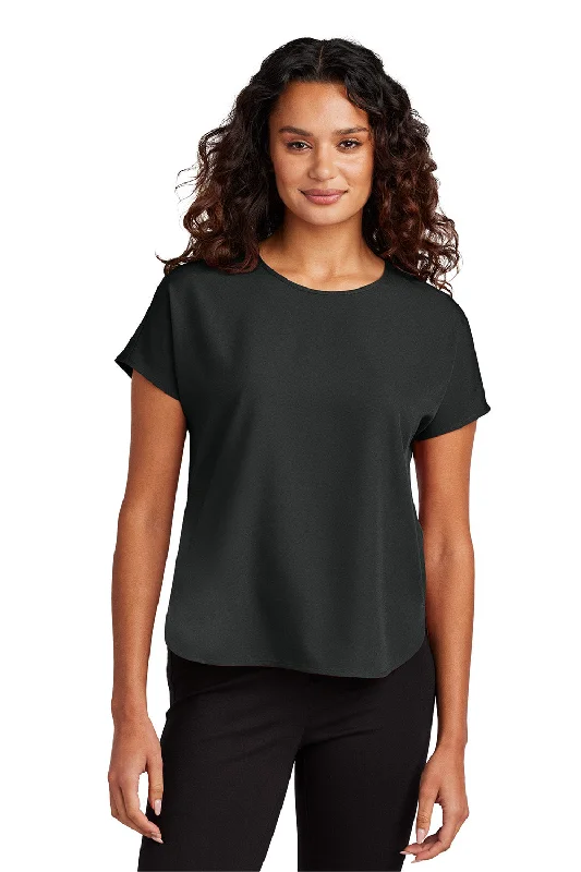 Mercer+Mettle Womens Stretch Crepe Short Sleeve Crewneck - Deep Black - New