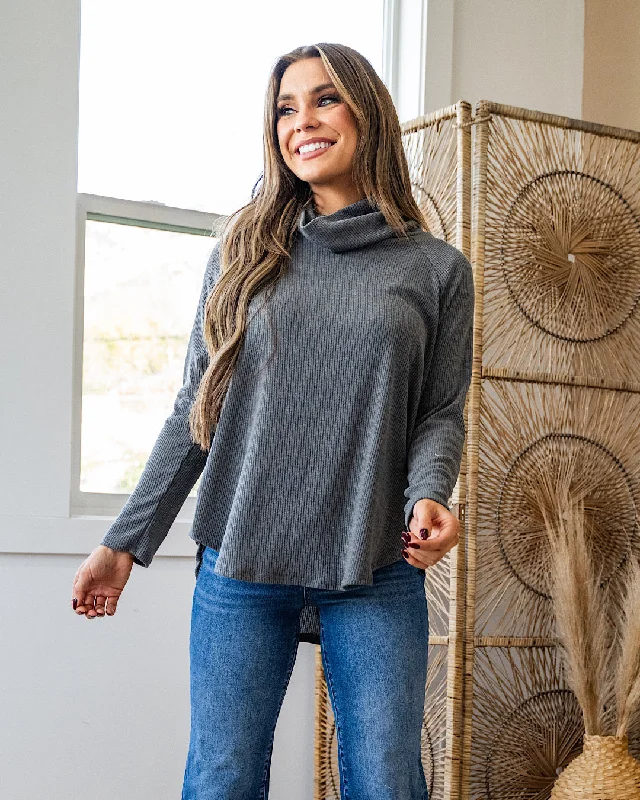 NEW! Jana Ribbed Turtleneck Top - Charcoal