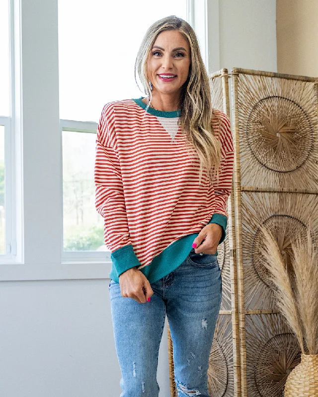 NEW! Kaylee Rust Striped Top - Teal