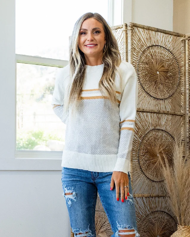 NEW! Piper Color Block Patterned Sweater - Ivory, Taupe and Gold