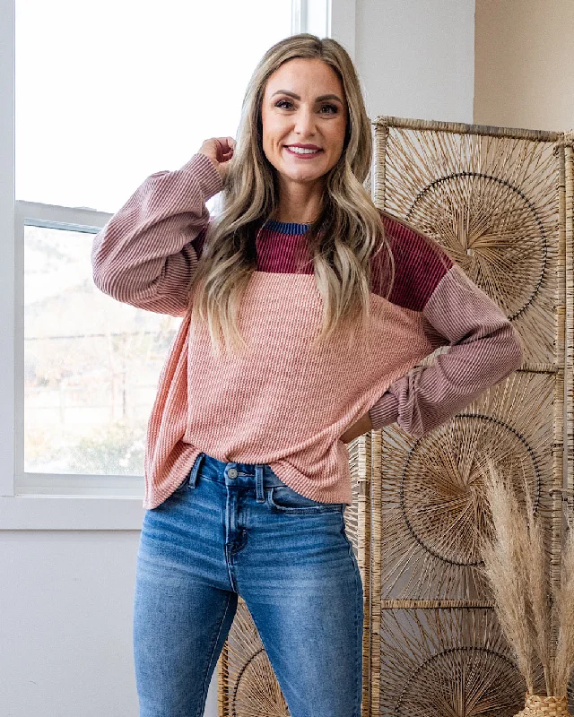 NEW! Tessa Color Block Corded Top - Peach