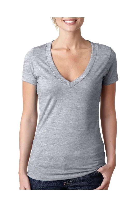 Next Level Womens CVC Jersey Short Sleeve V-Neck T-Shirt - Heather Dark Grey - Closeout