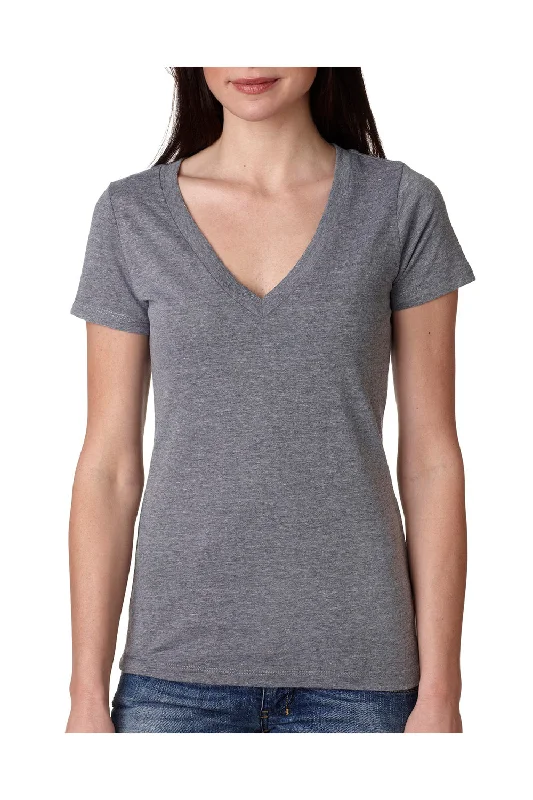 Next Level Womens Jersey Short Sleeve V-Neck T-Shirt - Heather Grey - Closeout