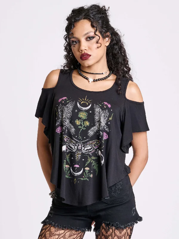 Night Raven Cold Shoulder Top