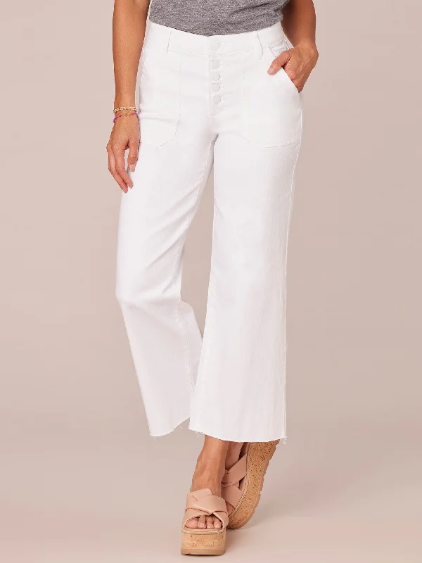 Petite "Ab"solution Button Fly Raw Hem Flare Pant with Pulled Strings