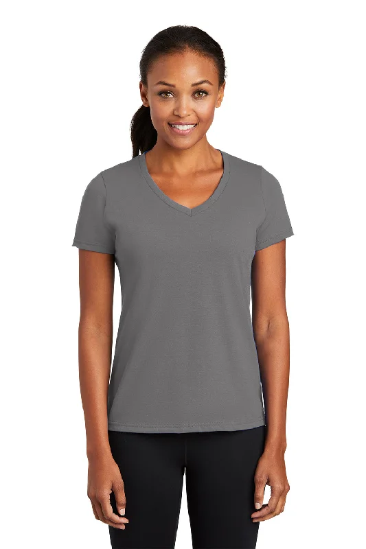 Port & Company Womens Dry Zone Performance Moisture Wicking Short Sleeve V-Neck T-Shirt - Medium Grey