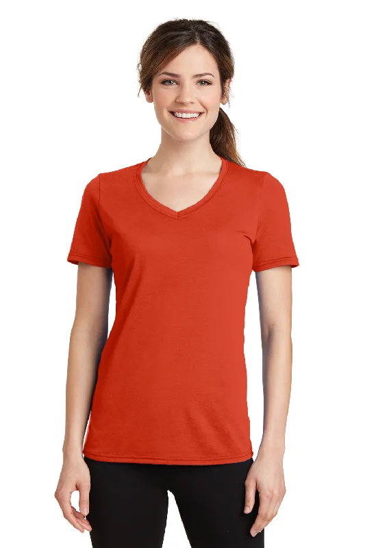 Port & Company Womens Dry Zone Performance Moisture Wicking Short Sleeve V-Neck T-Shirt - Orange - Closeout