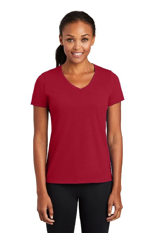 Port & Company Womens Dry Zone Performance Moisture Wicking Short Sleeve V-Neck T-Shirt - Red