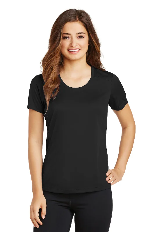 Sport-Tek Womens Elevate Moisture Wicking Short Sleeve Scoop Neck T-Shirt - Black - Closeout