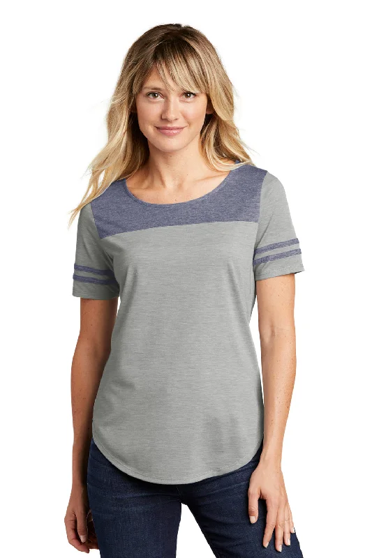 Sport-Tek Womens Fan Moisture Wicking Short Sleeve Crewneck T-Shirt - Heather Light Grey/Heather True Navy Blue