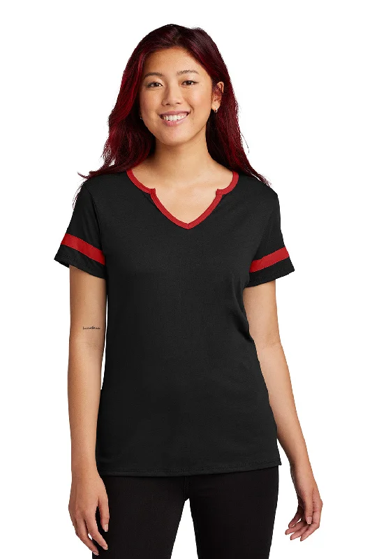 Sport-Tek Womens Halftime Notch Neck Short Sleeve T-Shirt - Black/Deep Red - New