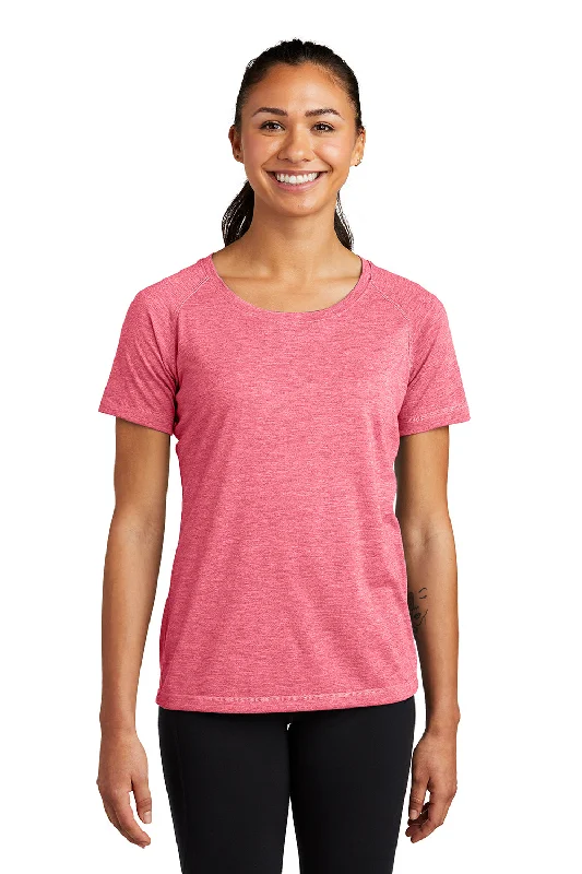 Sport-Tek Womens Moisture Wicking Short Sleeve Scoop Neck T-Shirt - Heather Raspberry Pink