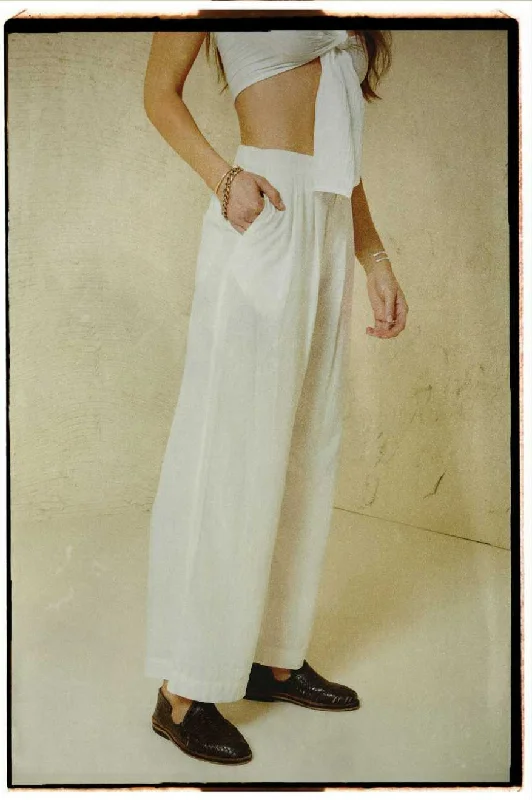 Vintage Linen Blend Wide Leg Pant - Off White