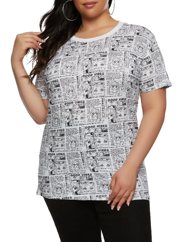 Plus Size Newspaper Graphic T Shirt